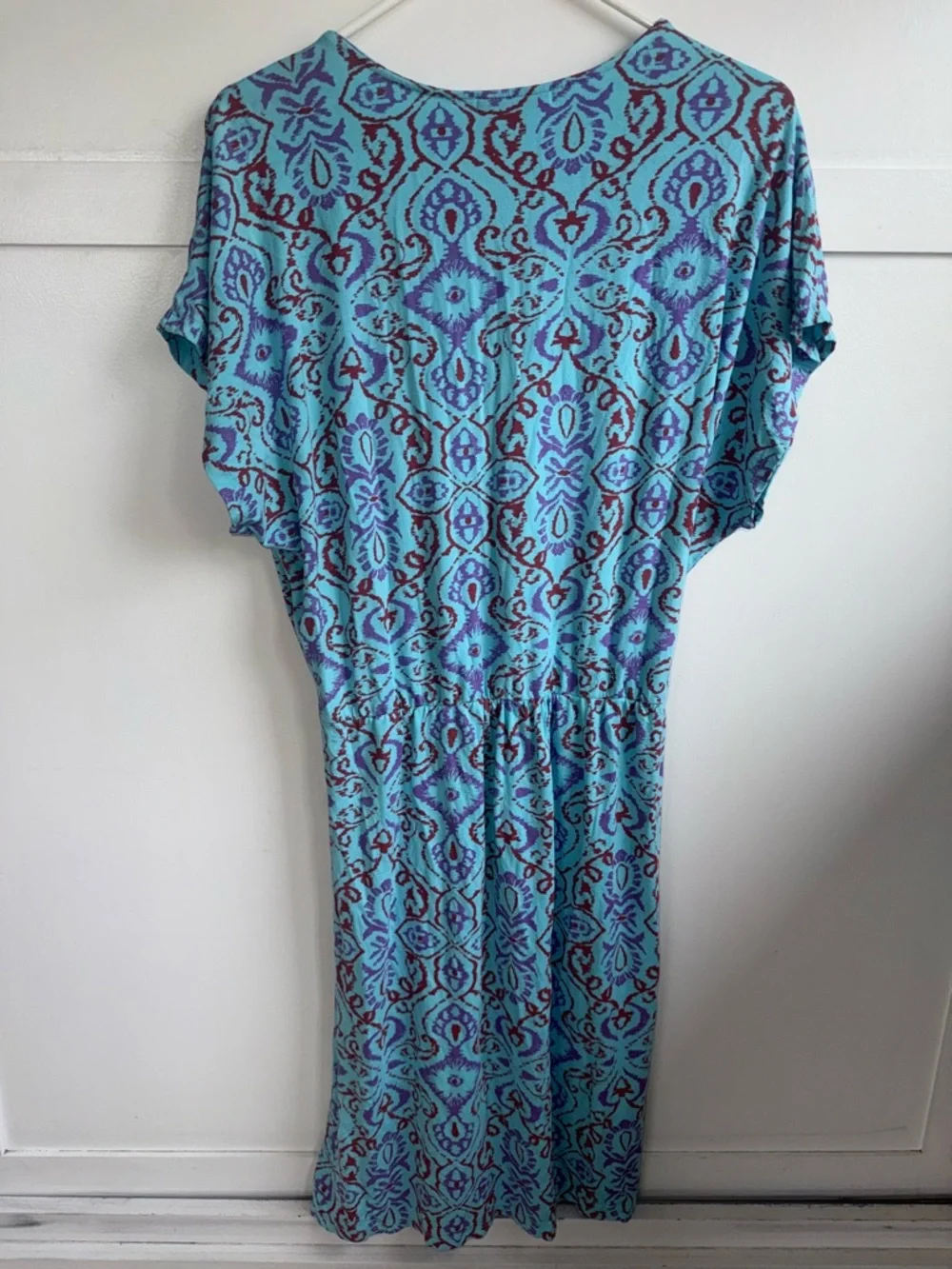 Fresh Produce Faux Wrap Dress XXL Turquoise Ikat Beach Vacation Summer Resort